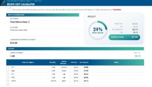 Menu Costing Spread Sheet