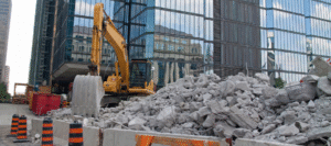 Excavator with rubble